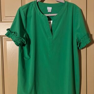 Chico's Vibrant Green Blouse with Ruffle Sleeves